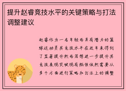 提升赵睿竞技水平的关键策略与打法调整建议