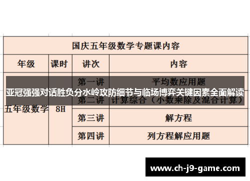亚冠强强对话胜负分水岭攻防细节与临场博弈关键因素全面解读 亚冠强强对话胜负分水岭攻防细节与临场博弈关键因素全面解读