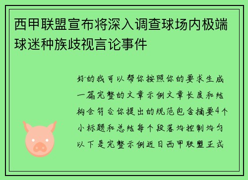 西甲联盟宣布将深入调查球场内极端球迷种族歧视言论事件